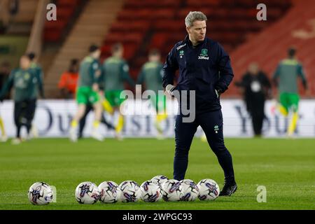 Grant Leadbitter, 1er entraîneur de l'équipe de Middlesbrough, lors du match du Sky Bet Championship entre Middlesbrough et Norwich City au Riverside Stadium, Middlesbrough, le mercredi 6 mars 2024. (Photo : Mark Fletcher | mi News) crédit : MI News & Sport /Alamy Live News Banque D'Images