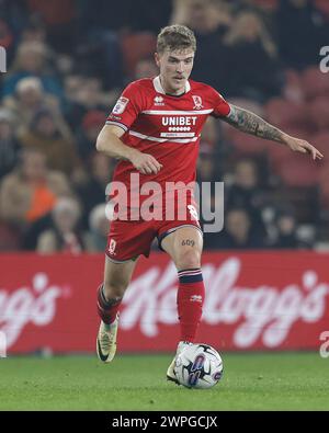 Riley McGree de Middlesbrough en action lors du Sky Bet Championship match entre Middlesbrough et Norwich City au Riverside Stadium, Middlesbrough le mercredi 6 mars 2024. (Photo : Mark Fletcher | mi News) crédit : MI News & Sport /Alamy Live News Banque D'Images