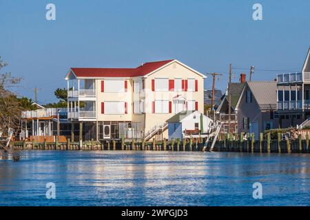 Hébergement de vacances et stations sur l'île Chincoteague en Virginie. Banque D'Images