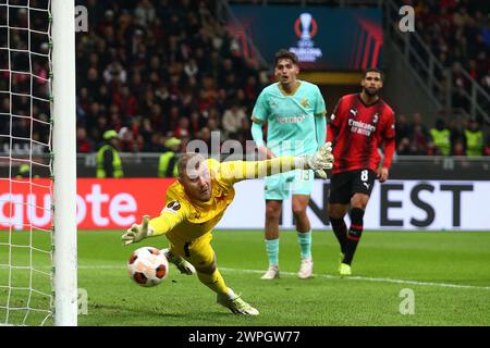 Milan, Italie. 06th Feb, 2024. Ruben Loftus-Cheek (AC Milan) ; marque le but du 3-1 pour son équipe lors du match de football Serie A Tim entre Milan et Slavia Praga au stade San Siro de Milan - nord de l'Italie - jeudi 07 mars 2024. Sport - Soccer . (Photo de Spada/LaPresse) crédit : LaPresse/Alamy Live News Banque D'Images