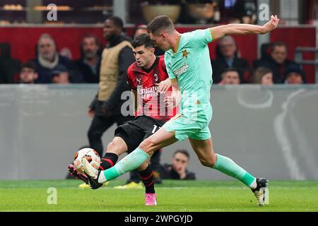 Milan, Italie. 07 mars 2024. Christian Pulisic (AC Milan) lors du match de football de l'UEFA Europa League entre l'AC Milan et la Slavia Praga au stade San Siro de Milan, dans le nord de l'Italie - jeudi 07 mars 2024. Sport - Soccer . (Photo de Spada/LaPresse) crédit : LaPresse/Alamy Live News Banque D'Images