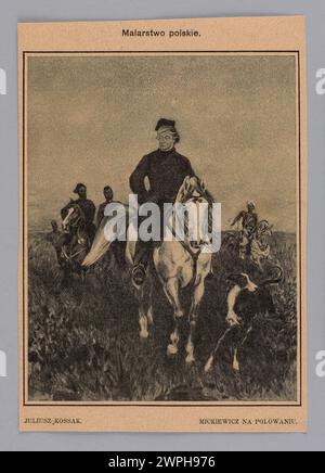 Reproduction aquarelle : Juliusz Kossak (1824-1899), Mickiewicz sur la chasse, tiré de : 'Wiatr' 1906, no 3 (20 janvier), p. 7 ; Wiat (Varsovie ; magazine ; 1906-1939); 1906 (1824-00-00-1849-00-00); Banque D'Images