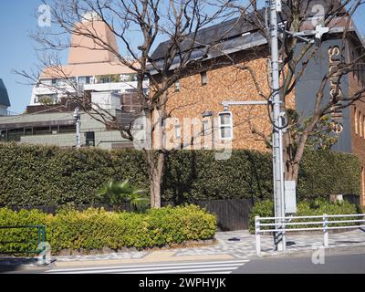 TOKYO, JAPON - 3 mars 2024 : rue dans le quartier Omotesando de Tokyo avec magasin de meubles modernes. Il y a un immeuble des années 1960 en arrière-plan. Banque D'Images