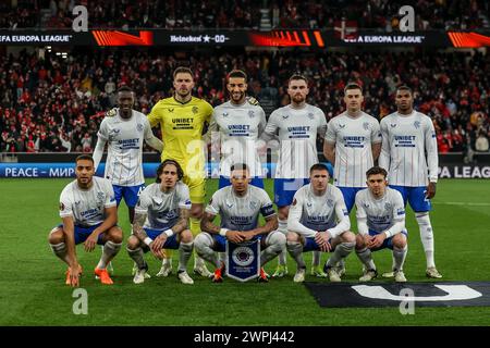 Lisboa, Portugal . 07 mars 2024. Lisboa Portugal, 7 mars 2024 : équipe des Rangers FC avant le match de l'UEFA Europa League entre SL Benfica vs Rangers FC au stade Luz de Lisbonne, Portugal (João Bravo /SPP) crédit : SPP Sport Press photo. /Alamy Live News Banque D'Images