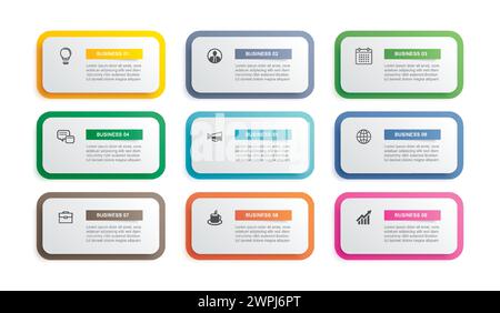 9 modèle d'index de papier à onglet infographie de données. Arrière-plan abstrait de l'illustration. Illustration de Vecteur
