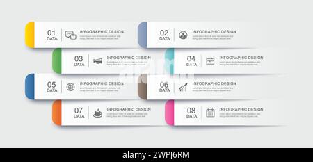 8 modèle d'index de papier à onglet infographie de données. Arrière-plan abstrait de l'illustration. Illustration de Vecteur