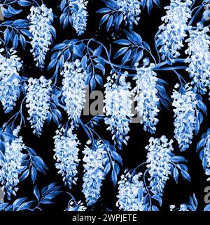 Fleurs de Wisteria, motif sans couture d'aquarelle dessiné à la main Banque D'Images