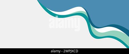 Modèle de bannière bleu acier abstrait et sarcelle avec des formes de courbe de fond dynamiques. Moderne turquoise foncé webinaire entreprise bannière design web, brochure Illustration de Vecteur
