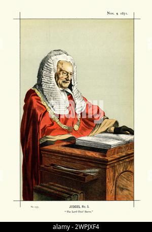 Caricature victorienne de Sir Fitzroy Edward Kelly, était un avocat commercial anglais, homme politique conservateur et juge. Par James Tissot. Vanity Fair 1871 Banque D'Images