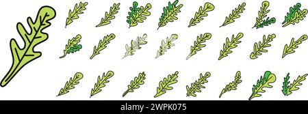 Les icônes de feuille de roquette définissent le vecteur de contour. Salade. Lignée colorée de l'agriculture alimentaire isolée Illustration de Vecteur