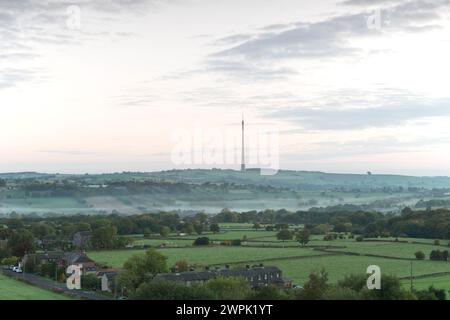 Mât de station de transmission Emley Moor, West Yorkshire, Royaume-Uni. Banque D'Images