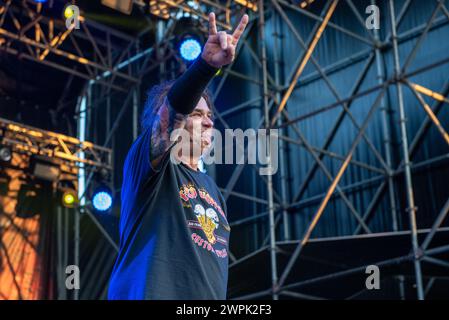 17 juillet 2022 : Steve 'Zetro' Souza - Exodus joue un concert au festival Luppolo in Rock en Italie Banque D'Images