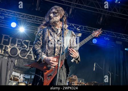 16 juillet 2022 : Francesco Paoli - Fleshgod Apocalypse joue un concert au festival Luppolo in Rock en Italie Banque D'Images