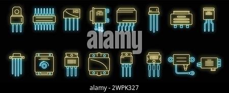 Les icônes du régulateur de tension définissent le vecteur de contour. Argon de batterie. Contrôleur de chargeur isolé au néon Illustration de Vecteur