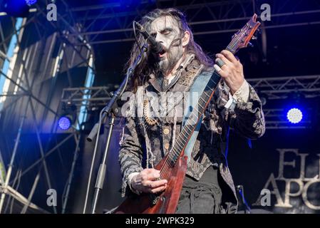 16 juillet 2022 : Francesco Paoli - Fleshgod Apocalypse joue un concert au festival Luppolo in Rock en Italie Banque D'Images