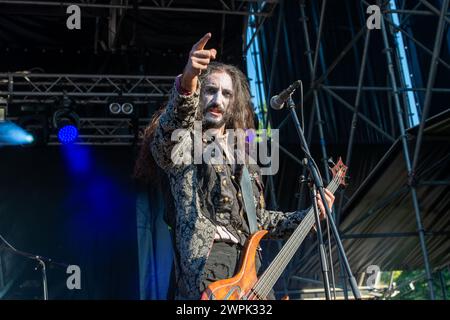 16 juillet 2022 : Paolo Rossi - Fleshgod Apocalypse joue un concert au festival Luppolo in Rock en Italie Banque D'Images