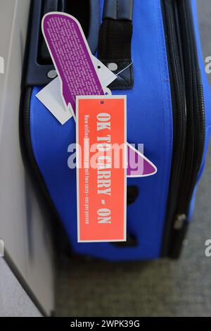 valise avec ok pour transporter sur l'étiquette Banque D'Images
