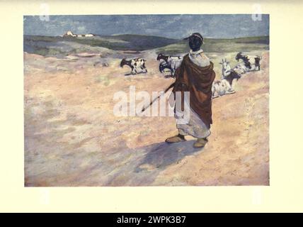 Un Goatherd Maroc peint par A. S. (Archibald Stevenson) Forrest, peintre anglais, dessinateur et illustrateur, l'illustration a été gravée en Angleterre par le procédé de coloriage de Hentschel. Banque D'Images