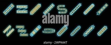Les icônes de lumières de bande LED définissent le vecteur de contour. LED du module. Néon à rayures claires et lumineuses isolé Illustration de Vecteur