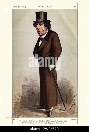Gravure vintage de Benjamin Disraeli. Il a éduqué les conservateurs et a poussé les whigs à adopter le Parti réformiste, mais à devenir ce qu'il est de ce qu'il était Banque D'Images