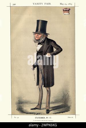 Gravure vintage d'Edward Stanley, 14e comte de Derby. Sa mission est d'endiguer la vague de la démocratie. De Vanity Fair le 30 janvier 1869. Chromol Banque D'Images
