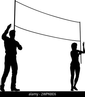 Les manifestants de Banner Silhouette lors de la grève du rallye de mars Illustration de Vecteur