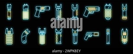 Les icônes de laser définissent le vecteur de contour. Arme de police. Isolation par électrochoc de sécurité au néon Illustration de Vecteur