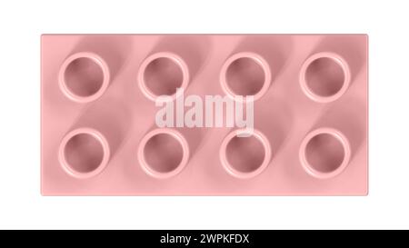 Bloc Lego rose en poudre isolé sur fond blanc. Vue rapprochée d'une brique de jeu d'enfants en plastique pour constructeurs, vue de dessus. Rendu 3D de haute qualité Banque D'Images