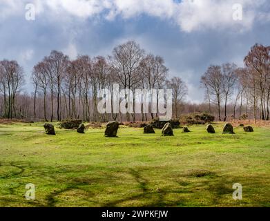 Les neuf dames un cercle de pierre néolithique tardif sur Stanton Moor dans le Derbyshire Peak District UK Banque D'Images