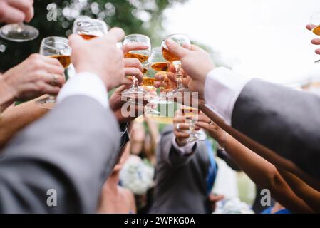 Salut aux jeunes mariés Bourbon Toast Banque D'Images