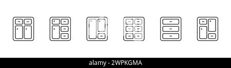 jeu d'icônes linéaires de tables de chevet. Armoires avec tiroirs vecteur. Armoires pour intérieur de maison. Ensemble d'icônes vectorielles d'armoires de stockage. Illustration de Vecteur