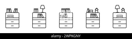 Vecteur intérieur de maison. Une table de chevet avec des livres, une horloge, une lampe. Un élément de l'intérieur de la pièce. Étagère. Table de chevet. Illustration de Vecteur