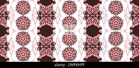 Élégant très beau motif sans couture rose et blanc. Arrière-plan ethnique tribal de style ornemental. Décor géométrique orné de répétitions. Couvercle décoratif Banque D'Images