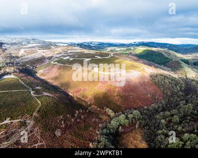 Hiver sur les collines et les vallées dans le parc de Dartmoor, réserve naturelle nationale de Dartmoor est, Yarner Wood, Bovey Tracey, Angleterre Banque D'Images