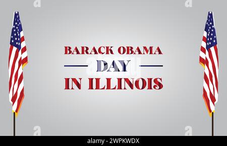 Barack Obama Day dans l'Illinois texte avec design d'illustration de drapeau des états-unis Illustration de Vecteur