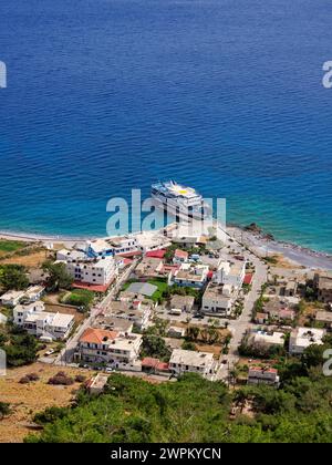 Agia Roumeli, vue surélevée, région de la Canée, Crète, Îles grecques, Grèce, Europe Banque D'Images