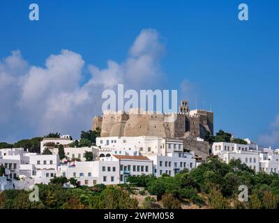 Monastère de Saint-Jean le théologien, Patmos Chora, site du patrimoine mondial de l'UNESCO, île de Patmos, Dodécanèse, îles grecques, Grèce, Europe Banque D'Images