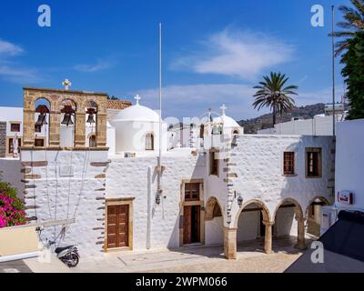 Église d'Agios Ioannis Prodromos, Skala, île de Patmos, Dodécanèse, îles grecques, Grèce, Europe Banque D'Images