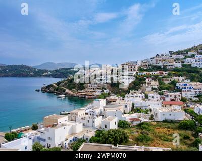 Pandeli, vue surélevée, Agia Marina, île de Leros, Dodécanèse, îles grecques, Grèce, Europe Banque D'Images