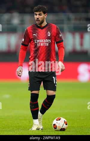 Milan, Italie. 07 mars 2024. Theo Hernandez (AC Milan) en action lors du match de football de l'UEFA Europa League entre l'AC Milan et la Slavia Praga au stade San Siro de Milan, dans le nord de l'Italie - jeudi 07 mars 2024. Sport - Soccer . (Photo de Spada/LaPresse) crédit : LaPresse/Alamy Live News Banque D'Images