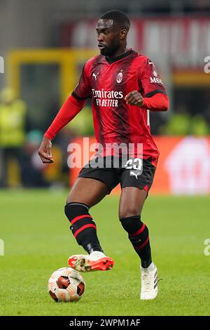 Milan, Italie. 07 mars 2024. Fikayo Tomori ( AC Milan ) en action lors du match de football de l'UEFA Europa League entre l'AC Milan et la Slavia Praga au stade San Siro de Milan, dans le nord de l'Italie - jeudi 07 mars 2024. Sport - Soccer . (Photo de Spada/LaPresse) crédit : LaPresse/Alamy Live News Banque D'Images