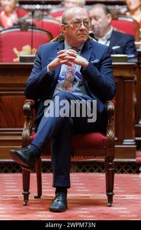Bruxelles, Belgique. 08 mars 2024. Le sénateur de M. Jean-Paul Wahl photographié lors d'une cérémonie en l'honneur des membres de longue date du Sénat, à la suite de la session plénière du Sénat au parlement fédéral, à Bruxelles, vendredi 08 mars 2024. BELGA PHOTO BENOIT DOPPAGNE crédit : Belga News Agency/Alamy Live News Banque D'Images