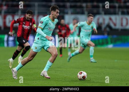 Milan, Italie, 07 mars 2024. Mojmír Chytil lors du match entre Milan et Slavia Prague pour l'UEFA Europa League au stade Giuseppe Meazza de Milan. Banque D'Images