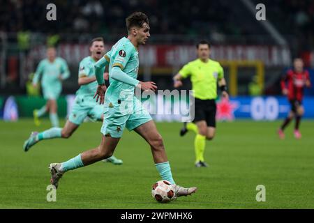 Milan, Italie, 07 mars 2024. Mojmír Chytil lors du match entre Milan et Slavia Prague pour l'UEFA Europa League au stade Giuseppe Meazza de Milan. Banque D'Images