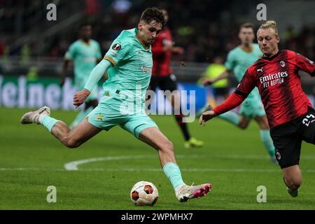 Milan, Italie, 07 mars 2024. Mojmír Chytil lors du match entre Milan et Slavia Prague pour l'UEFA Europa League au stade Giuseppe Meazza de Milan. Banque D'Images