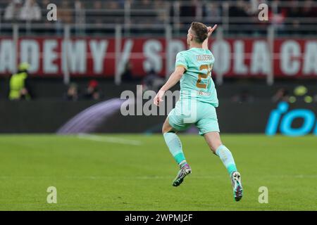 Milan, Italie, 07 mars 2024. Doudera célèbre lors du match entre Milan et Slavia Prague pour l'UEFA Europa League au stade Giuseppe Meazza, Mi Banque D'Images