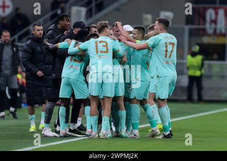 Milan, Italie, 07 mars 2024. Doudera célèbre lors du match entre Milan et Slavia Prague pour l'UEFA Europa League au stade Giuseppe Meazza, Mi Banque D'Images