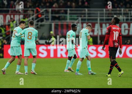 Milan, Italie, 07 mars 2024. Doudera célèbre lors du match entre Milan et Slavia Prague pour l'UEFA Europa League au stade Giuseppe Meazza, Mi Banque D'Images