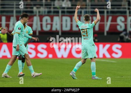 Milan, Italie, 07 mars 2024. Doudera célèbre lors du match entre Milan et Slavia Prague pour l'UEFA Europa League au stade Giuseppe Meazza, Mi Banque D'Images