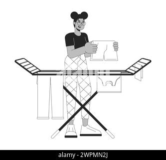 Linge accroché sur le rack noir et blanc dessin animé plat illustration Illustration de Vecteur